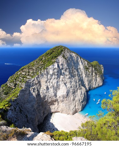 Famous European Beach Navagio in  Zakynthos Island, Greece, part of Ionian Islands