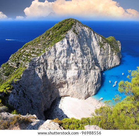 Famous European Beach Navagio in Zakynthos Island, Greece, part of Ionian Islands