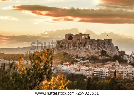 Acropolis with Parthenon temple in Athens,  Greece