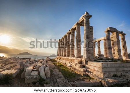 Famous Greek temple Poseidon,  Cape Sounion in Greece