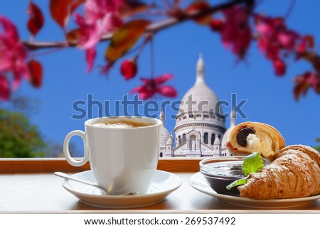 Sacre Coeur Cathedral with morning breakfast in Paris, France