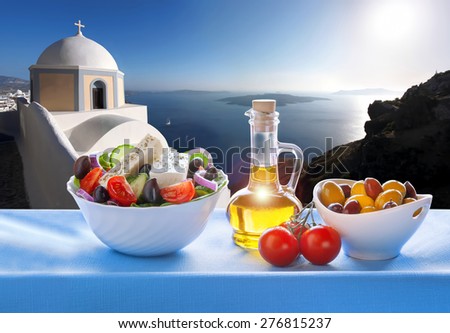 Greek salad in Santorini island in Greece