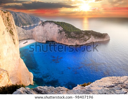 Famous European Beach Navagio in Zakynthos Island, Greece, part of Ionian Islands