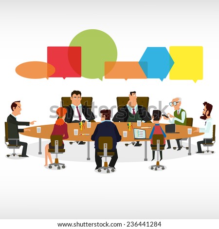 Business Meeting and Speech Bubbles. meeting business partners and discussion of business decisions. vector illustration.