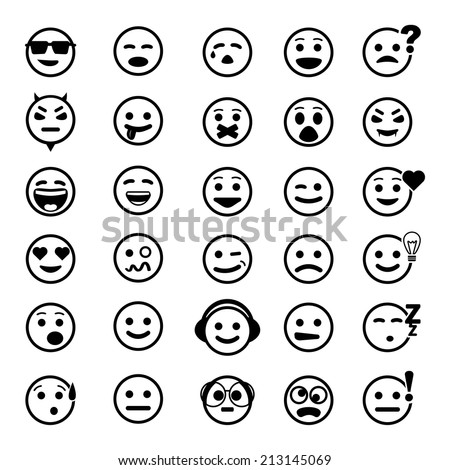 vector icons of smiley faces on white background. Different emotions.