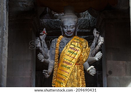 Revered Vishnu statue at Angkor Wat, near Siem Reap  Cambodia