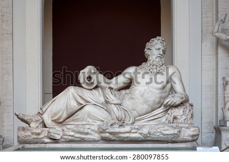 VATICAN CITY, ROME, ITALY - CIRCA DECEMBER, 2014 -  Marble statue of Arno River God in Museo Pio Clementino.