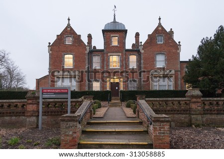 READING, UK - CIRCA MARCH 2015: The Graduate School at University of Reading, called the Old Whiteknights House, is a modernised Victorian building