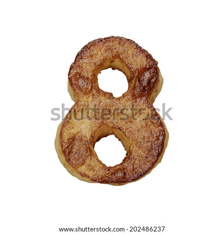French fries font number 8. Potato font isolated on white background.