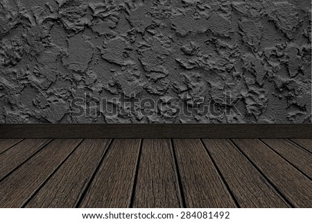 Room perspective - Black cement wall is plaster rough style and black wooden floor
