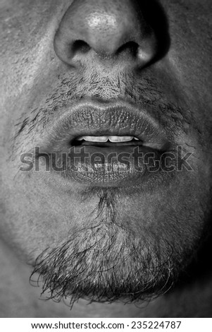 close up mouth with a nose in monochrome