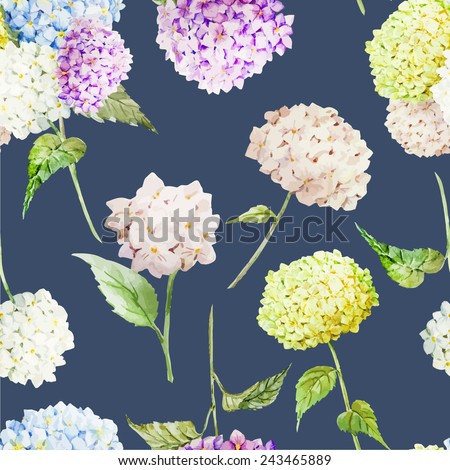 watercolor, hydrangea, wallpaper, flowers, pattern