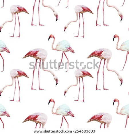 flamingos, watercolor, bird pattern