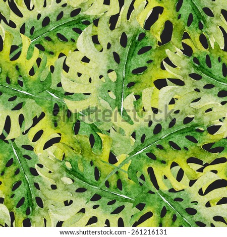 monstera, watercolor, pattern, abstract, background, texture