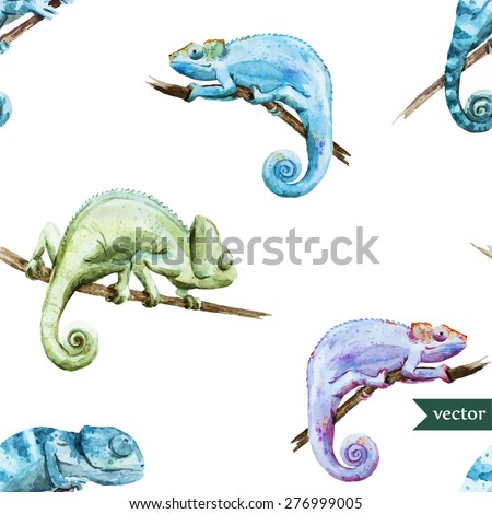 watercolor vector pattern reptiles chameleon on a white background