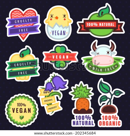 Vector multicolor vegan, cruelty free, natural and organic products stickers