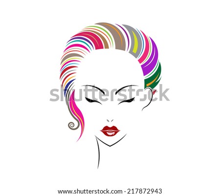 Short hair style icon logo women face on white background Short hair style icon logo women face on white background