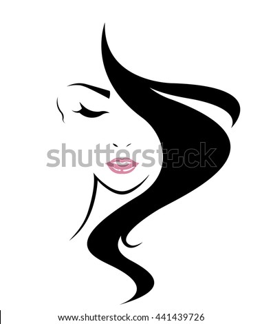 long hair style icon, logo women face on white background, vector