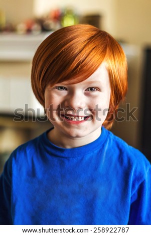 5 year old boy being silly in his home in Reno, Nevada, USA