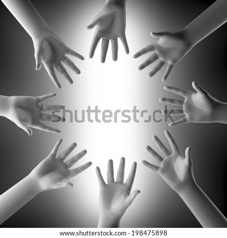 many hands on bright background