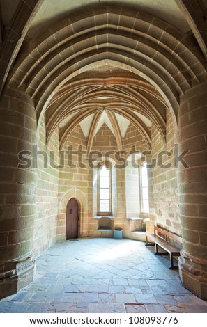 Interior of old traditional christian church, Mont Saint Michel, France