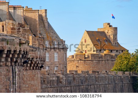 Castle and fortified city walls in St Malo, Brittany, France