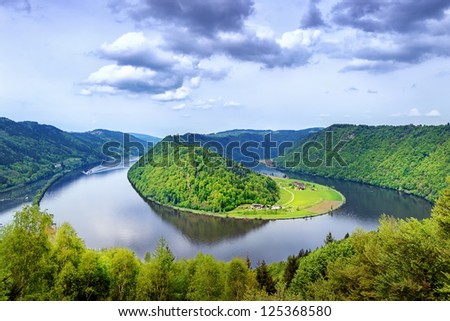 Danube river winding in the austrian plains
