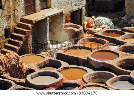 Famous Chouwara leather tannery in Fes, Morocco
