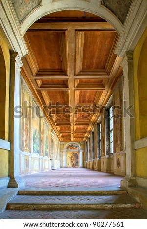 Ancient gallery in german Duke of Landshut Residence near Munich, the first renaissance palace outside of Italy