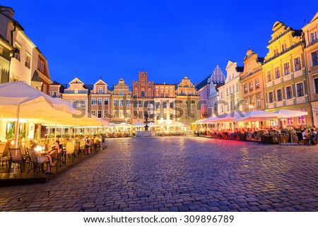 POZNAN, POLAND - JULY 5: Main square of the old town of Poznan on a summer day evening. Poznan is one of the main tourist destinations of Poland. Poznan, Poland on July 5, 2015