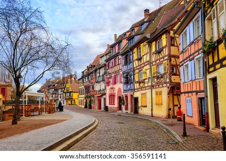 Colorful half-timbered facades in medieval Little Venice district, Colmar, Alsace, France
