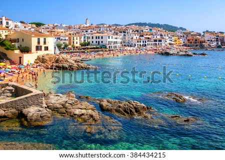 Calella de Palafrugell, traditional whitewashed fisherman village and a popular travel and holiday destination on Costa Brava, Catalonia, Spain