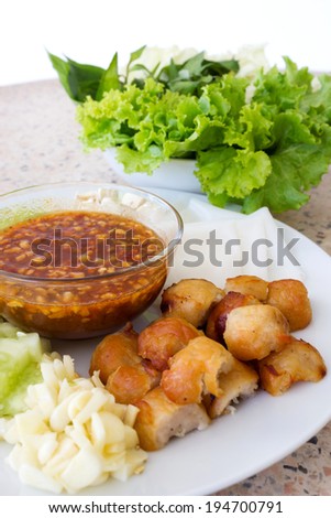 Vietnamese food (Grilled pork with sweet-sour sauce and vegetables)