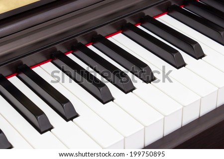 Closeup piano keyboard on top view.
