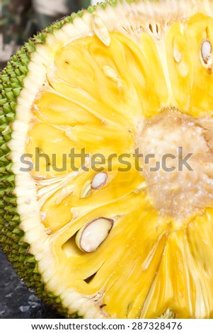 Closeup jack fruit sliced. Tropical smell fruit.