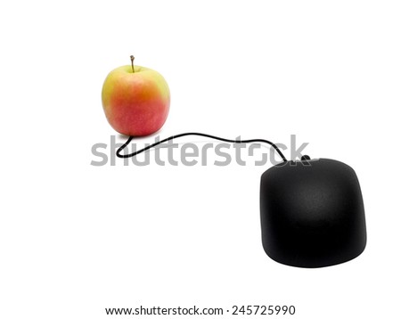 Computer mouse and apple. Online learning concept