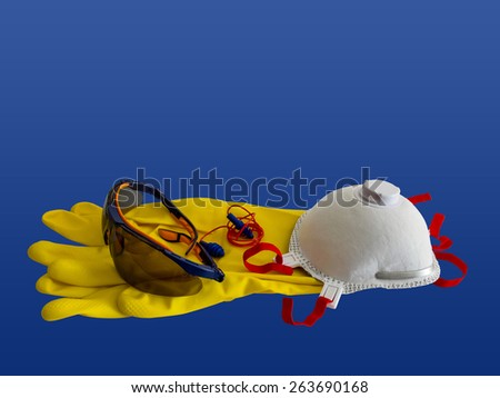 Working protection set including pair of gloves, glasses, respirator and ear plugs