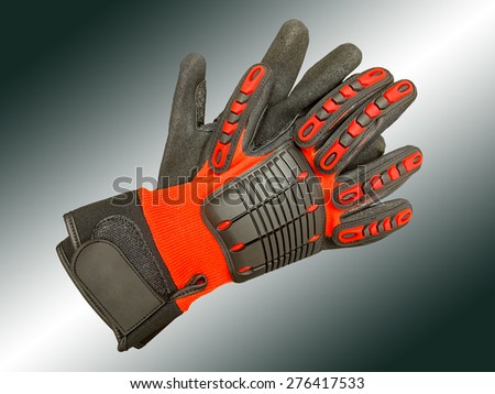 Closed up of red-black protective work gloves
