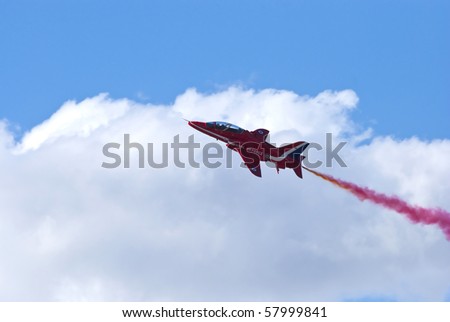 RAF FAIRFORD -JULY 18: The RAF Red Arrows at the Royal International Air Tattoo July 18, 2010 in Fairford, United Kingdom