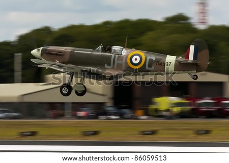 RAF FAIRFORD, UK - JULY 18: RAF vintage Spitfire at the Royal International Air Tattoo July 18, 2010 in Fairford, United Kingdom