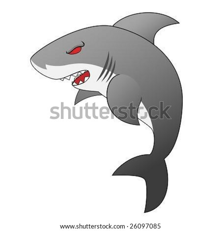 stock vector : Angry Looking Cartoon Shark With Menacing Sharp Teeth And Red 