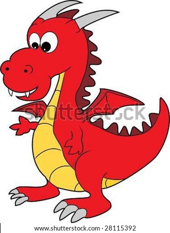 Illustration of A Cute Red Cartoon Happy Dragon Character