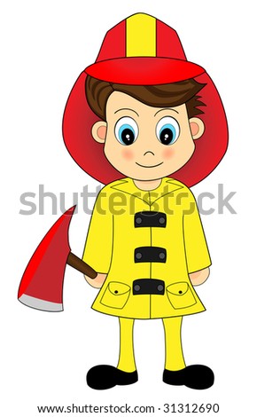 stock vector : Cute Fire Fighter with A fire axe