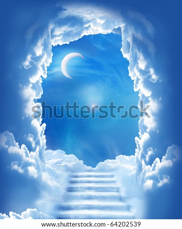 cloudy night sky with a stair towards the christmas moon