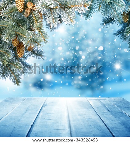 christmas background with wooden table