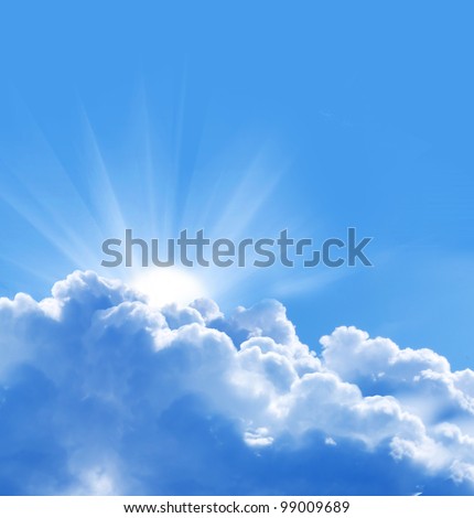 blue sky with sun and beautiful clouds