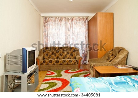 Modern furnished living room with TV