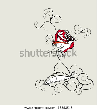 stock vector vector red white rose sketch