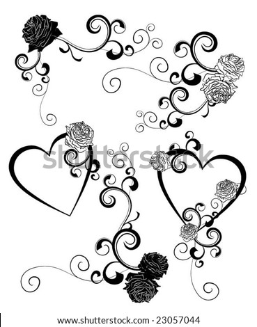 black and white pictures of roses. stock vector : lack and white