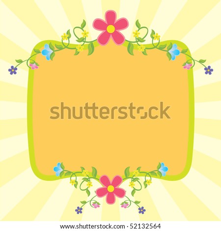 cartoon flowers yellow banner or frame